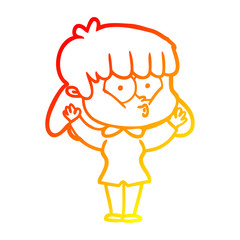 warm gradient line drawing cartoon whistling girl
