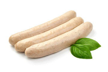 German pork sausages, Thuringer Rostbratwurst, close-up, isolated on white background