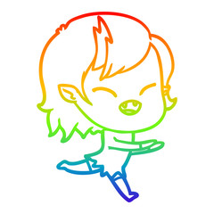 rainbow gradient line drawing cartoon laughing vampire girl running