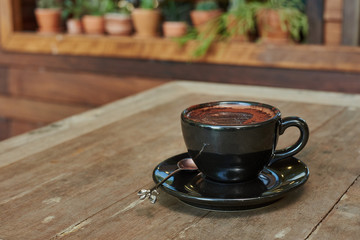 Cup Of Hot Chocolate On Wooden Table