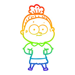 rainbow gradient line drawing cartoon happy old woman