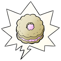 cartoon biscuit and speech bubble in smooth gradient style