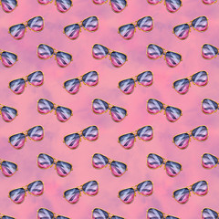 Watercolor seamless pattern with hipster sun glasses.
