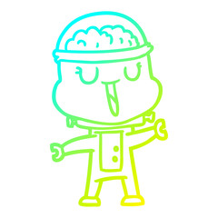 cold gradient line drawing happy cartoon robot waving