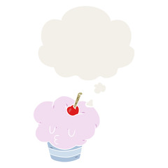 cartoon cupcake and thought bubble in retro style