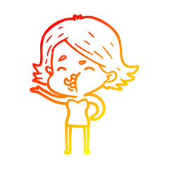 warm gradient line drawing cartoon girl pulling face