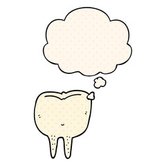 cartoon tooth and thought bubble in comic book style