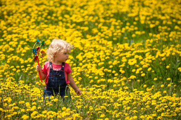 girl walking in a clearing among the flowers