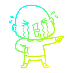 cold gradient line drawing cartoon crying bald man