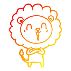 warm gradient line drawing laughing lion cartoon