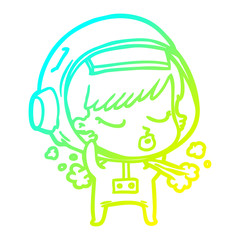 cold gradient line drawing cartoon pretty astronaut girl taking off space helmet