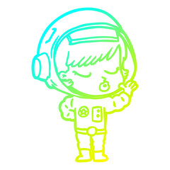 cold gradient line drawing cartoon pretty astronaut girl
