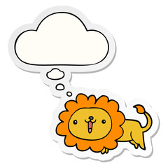 cute cartoon lion and thought bubble as a printed sticker