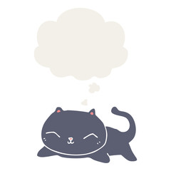 cartoon cat and thought bubble in retro style