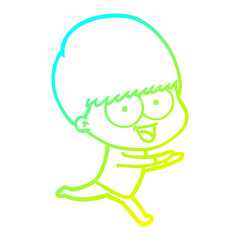 cold gradient line drawing happy cartoon boy running