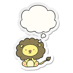 cartoon lion and thought bubble as a printed sticker