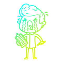cold gradient line drawing cartoon crying man