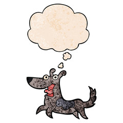 happy dog cartoon and thought bubble in grunge texture pattern style
