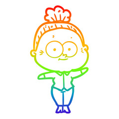 rainbow gradient line drawing cartoon happy old woman