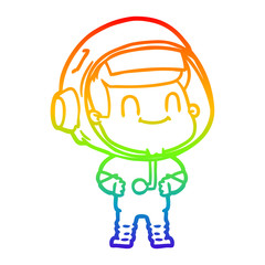 rainbow gradient line drawing happy cartoon astronaut man