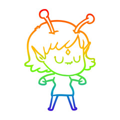 rainbow gradient line drawing cartoon alien girl
