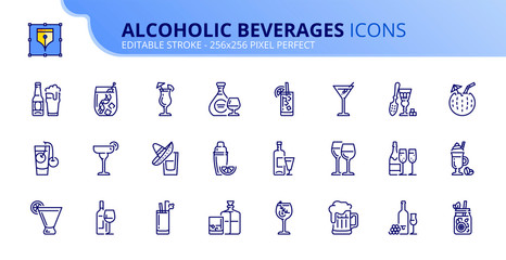 Simple set of outline icons about alcoholic beverages