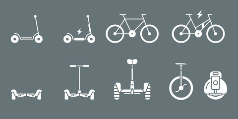 Scooter and electric transport icons - vector vehicles symbol set for the web site or interface - obrazy, fototapety, plakaty