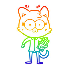 rainbow gradient line drawing cartoon surprised office worker cat
