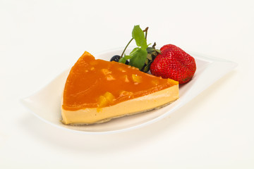 Cheesecake with apricot served strawberry