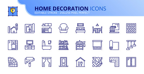 Simple set of outline icons about home decoration
