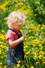 girl walking in a clearing among the flowers
