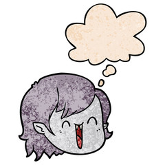 cartoon vampire girl face and thought bubble in grunge texture pattern style