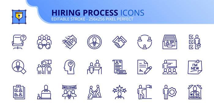 Simple set of outline icons about hiring process