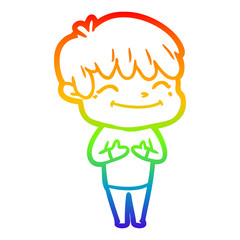 rainbow gradient line drawing cartoon happy boy