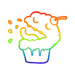 rainbow gradient line drawing funny cupcake