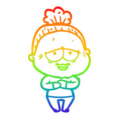 rainbow gradient line drawing cartoon happy old lady