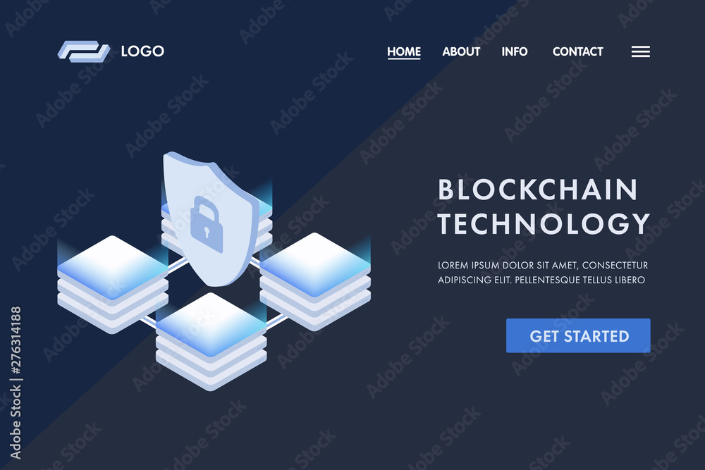 Poster blockchain network technology futuristic hud vector business template. modern blockchain background 