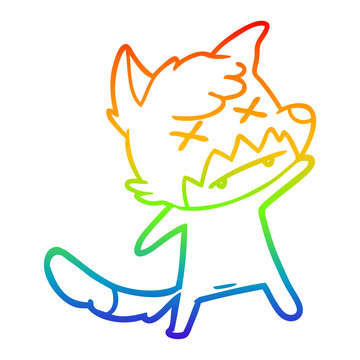 recommend clip art: rainbow gradient line drawing cartoon cross eyed fox