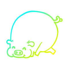 cold gradient line drawing cartoon fat pig