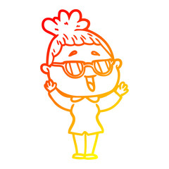 warm gradient line drawing cartoon happy woman wearing spectacles