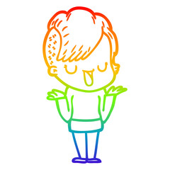 rainbow gradient line drawing cute cartoon girl with hipster haircut