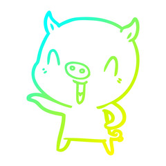 cold gradient line drawing happy cartoon pig