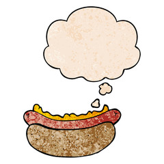 cartoon hotdog and thought bubble in grunge texture pattern style