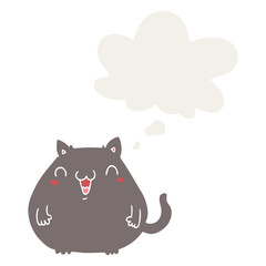 cartoon cat and thought bubble in retro style
