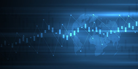 Stock market graph or forex trading chart for business and financial concepts, reports and investment on dark background . Vector illustration