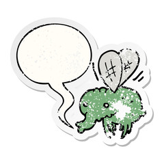 cartoon fly and speech bubble distressed sticker