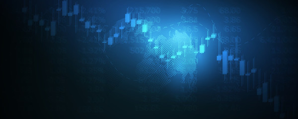 Stock market graph or forex trading chart for business and financial concepts, reports and investment on dark background . Vector illustration