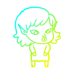 cold gradient line drawing pretty cartoon elf girl