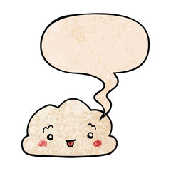 cartoon cloud and speech bubble in retro texture style