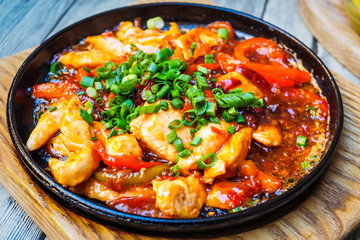 Delicious freshly prepared chicken fajita dish with vegetables